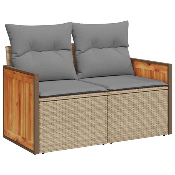 Grote foto vidaxl 5 delige loungeset met kussens poly rattan en acaciahout beige tuin en terras tuinmeubelen