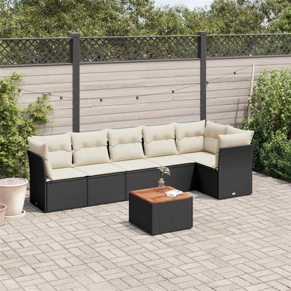 Grote foto vidaxl 7 delige loungeset met kussens poly rattan zwart tuin en terras tuinmeubelen