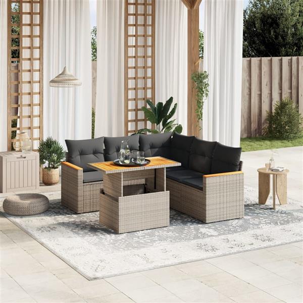 Grote foto vidaxl 6 delige loungeset met kussens poly rattan grijs tuin en terras tuinmeubelen