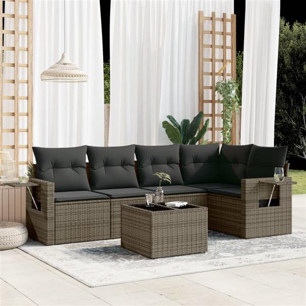 Grote foto vidaxl 6 delige loungeset met kussens poly rattan grijs tuin en terras tuinmeubelen