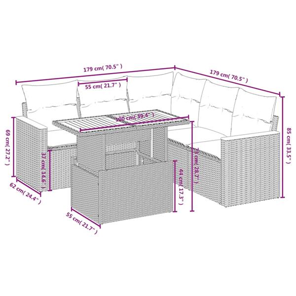 Grote foto vidaxl 6 delige loungeset met kussens poly rattan grijs tuin en terras tuinmeubelen