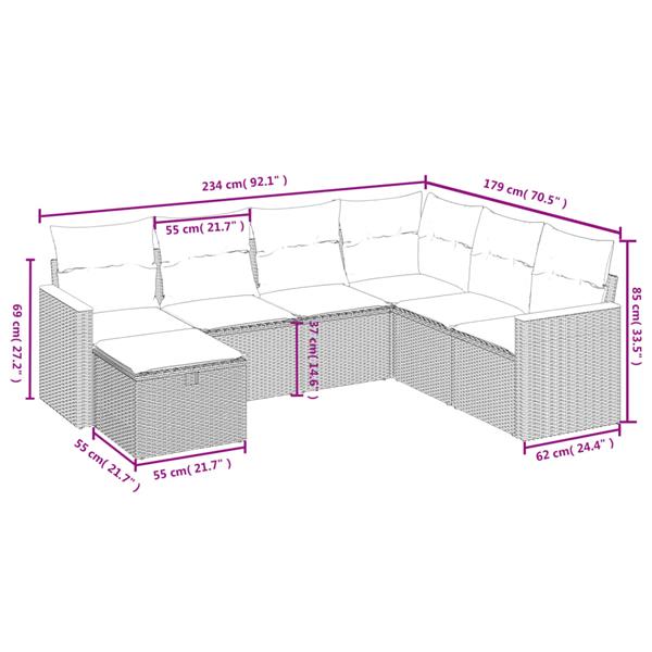 Grote foto vidaxl 7 delige loungeset met kussens poly rattan zwart tuin en terras tuinmeubelen