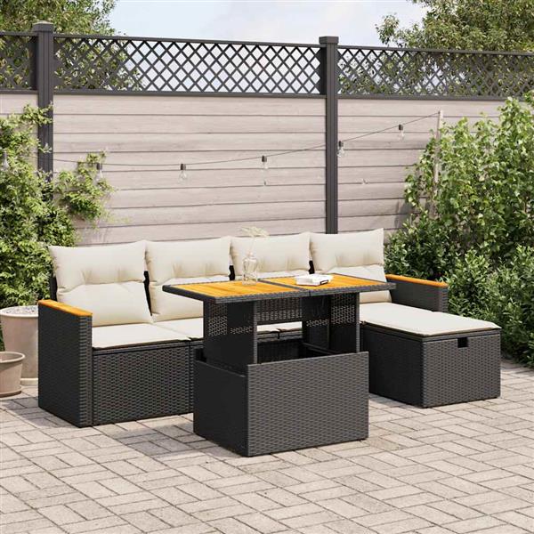 Grote foto vidaxl 6 delige loungeset met kussens poly rattan zwart tuin en terras tuinmeubelen