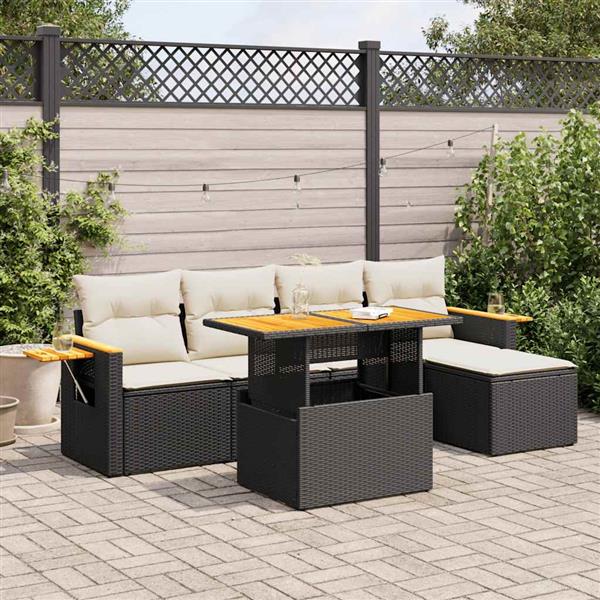 Grote foto vidaxl 7 delige loungeset met kussens poly rattan acacia zwart tuin en terras tuinmeubelen