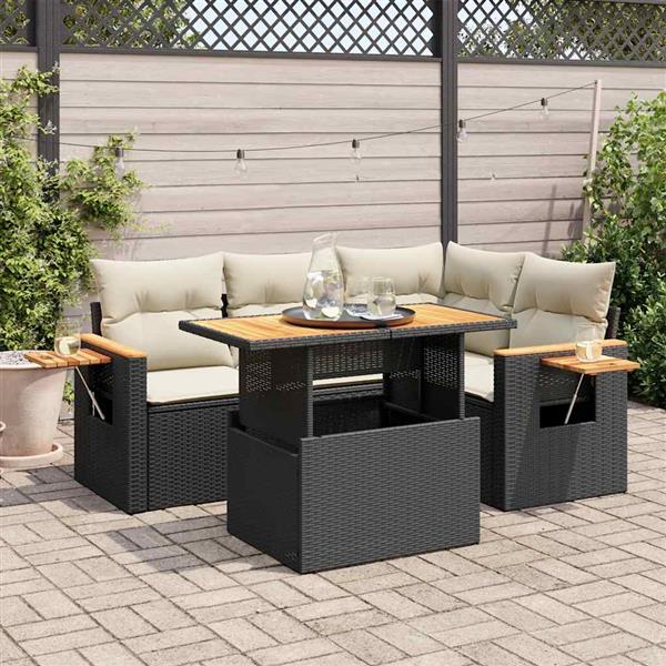 Grote foto vidaxl 4 delige loungeset met kussens poly rattan acacia zwart tuin en terras tuinmeubelen