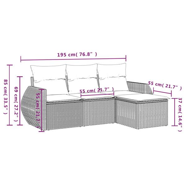 Grote foto vidaxl 4 delige loungeset met kussens poly rattan beige tuin en terras tuinmeubelen