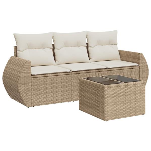 Grote foto vidaxl 4 delige loungeset met kussens poly rattan beige tuin en terras tuinmeubelen