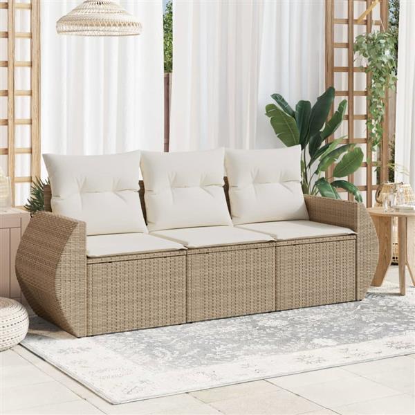 Grote foto vidaxl 3 delige loungeset met kussens poly rattan beige tuin en terras tuinmeubelen