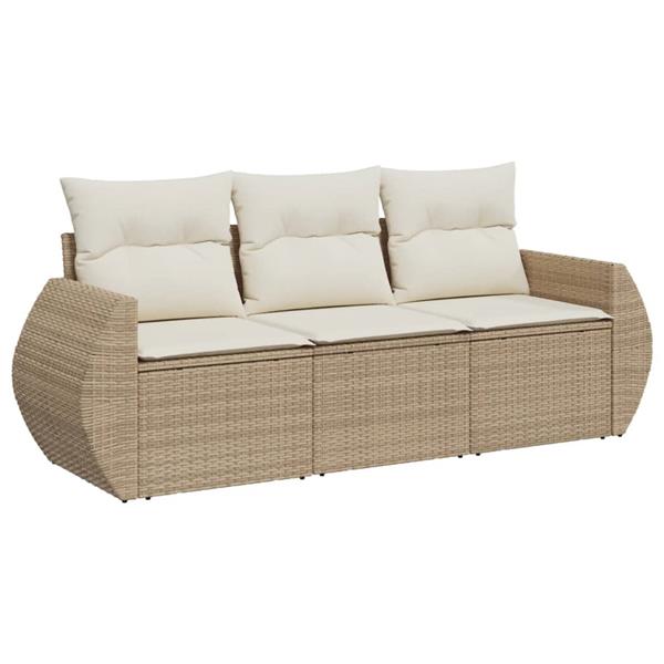 Grote foto vidaxl 3 delige loungeset met kussens poly rattan beige tuin en terras tuinmeubelen