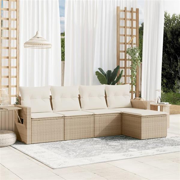 Grote foto vidaxl 5 delige loungeset met kussens poly rattan beige tuin en terras tuinmeubelen