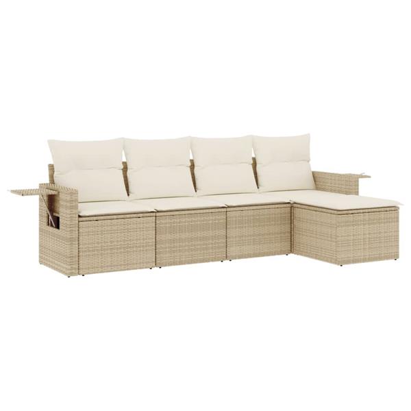 Grote foto vidaxl 5 delige loungeset met kussens poly rattan beige tuin en terras tuinmeubelen