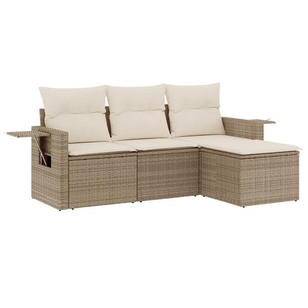 Grote foto vidaxl 4 delige loungeset met kussens poly rattan beige tuin en terras tuinmeubelen