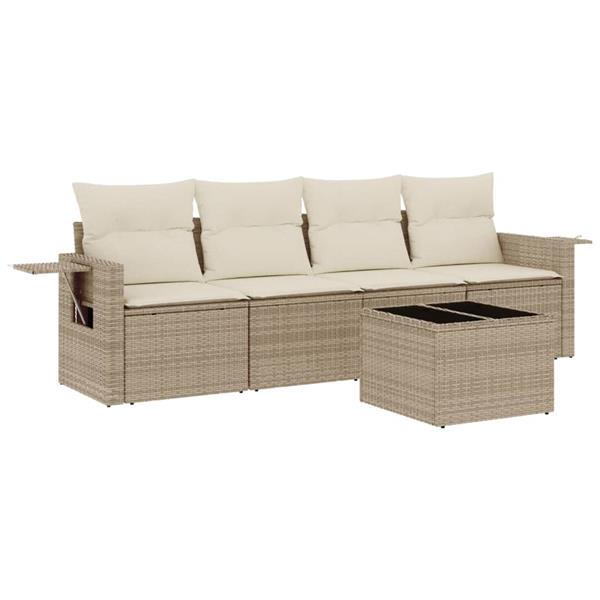 Grote foto vidaxl 5 delige loungeset met kussens poly rattan beige tuin en terras tuinmeubelen