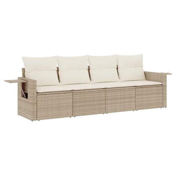 Grote foto vidaxl 4 delige loungeset met kussens poly rattan beige tuin en terras tuinmeubelen