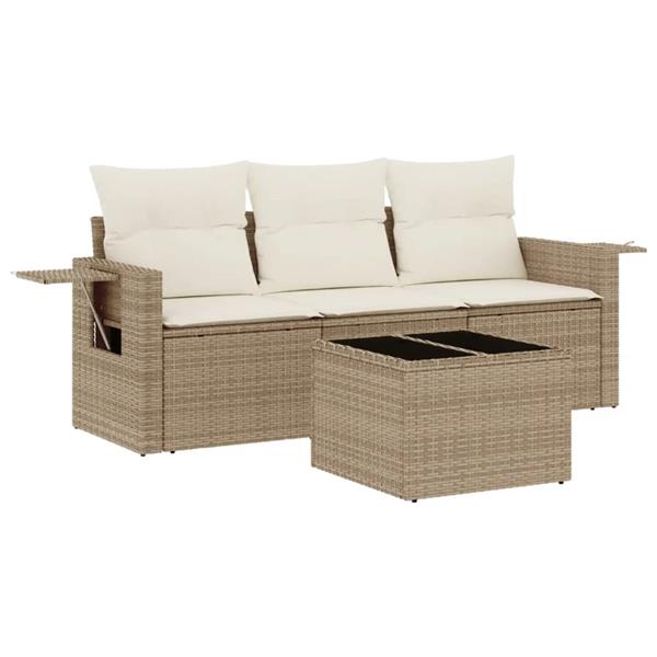 Grote foto vidaxl 4 delige loungeset met kussens poly rattan beige tuin en terras tuinmeubelen