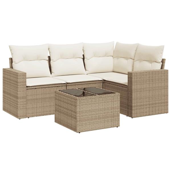 Grote foto vidaxl 5 delige loungeset met kussens poly rattan beige tuin en terras tuinmeubelen