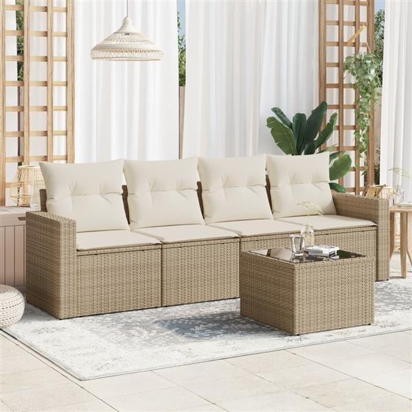 Grote foto vidaxl 5 delige loungeset met kussens poly rattan beige tuin en terras tuinmeubelen