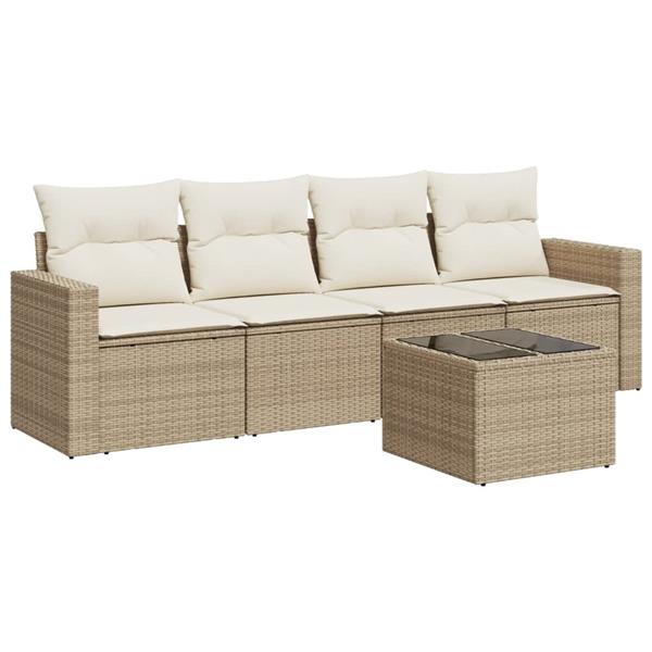 Grote foto vidaxl 5 delige loungeset met kussens poly rattan beige tuin en terras tuinmeubelen