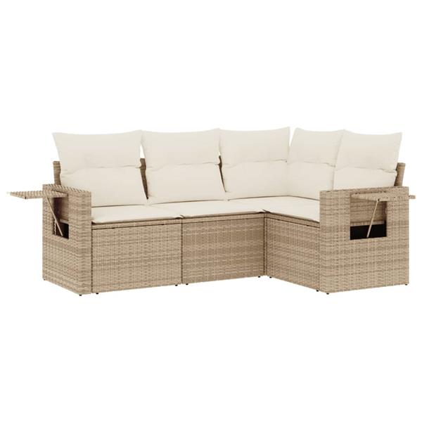 Grote foto vidaxl 4 delige loungeset met kussens poly rattan beige tuin en terras tuinmeubelen