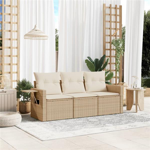 Grote foto vidaxl 3 delige loungeset met kussens poly rattan beige tuin en terras tuinmeubelen