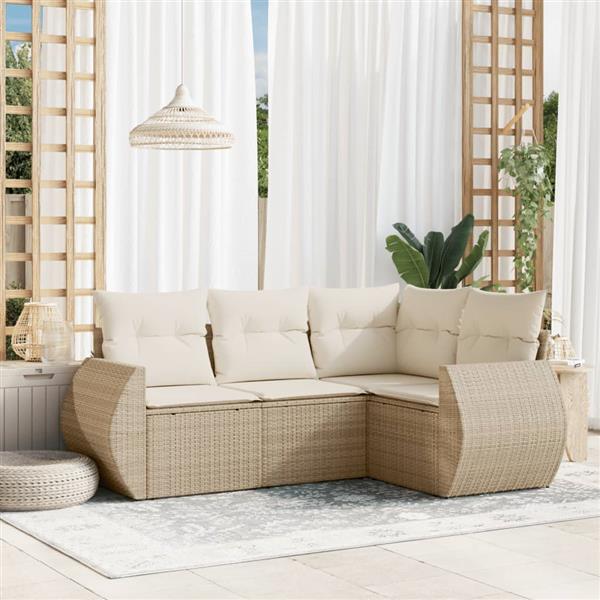 Grote foto vidaxl 4 delige loungeset met kussens poly rattan beige tuin en terras tuinmeubelen