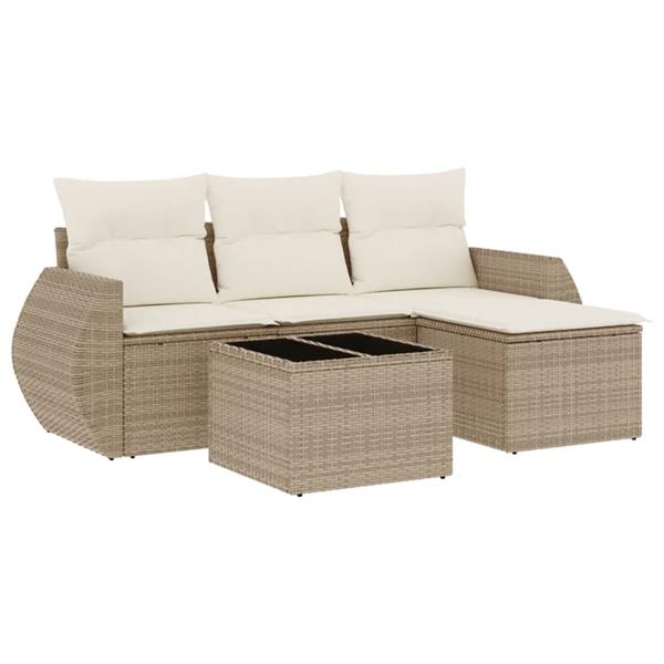 Grote foto vidaxl 5 delige loungeset met kussens poly rattan beige tuin en terras tuinmeubelen