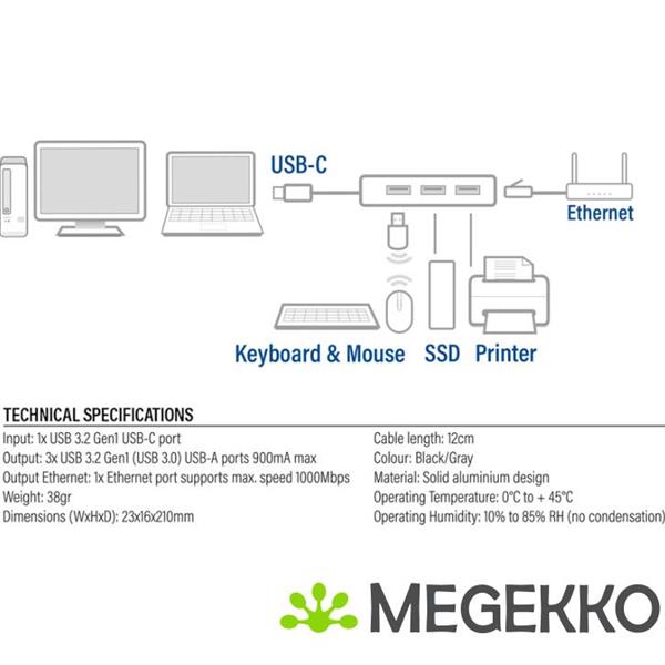 Grote foto act usb c hub en ethernet adapter met usb a computers en software overige computers en software