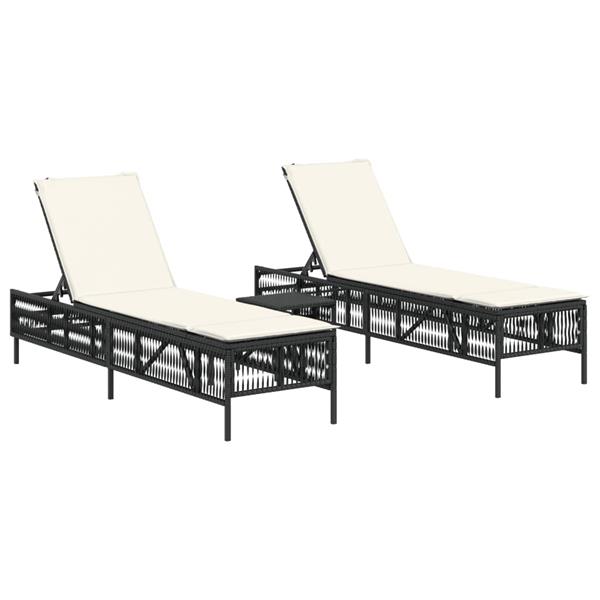 Grote foto vidaxl ligbedden 2 st met tafel poly rattan zwart tuin en terras tuinmeubelen