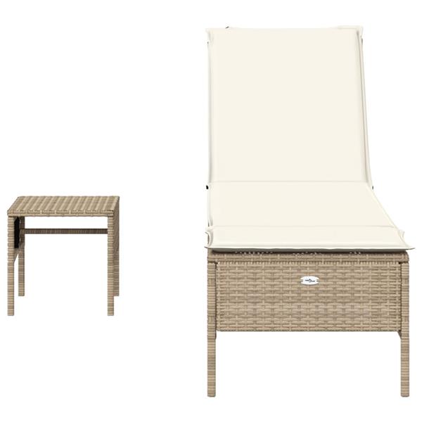 Grote foto vidaxl ligbed met tafel en kussen poly rattan beige tuin en terras tuinmeubelen