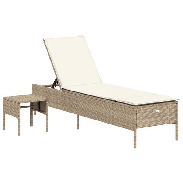 Grote foto vidaxl ligbed met tafel en kussen poly rattan beige tuin en terras tuinmeubelen