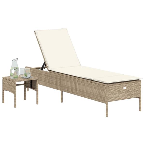 Grote foto vidaxl ligbed met tafel en kussen poly rattan beige tuin en terras tuinmeubelen