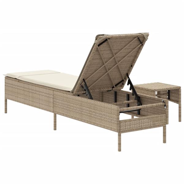 Grote foto vidaxl ligbed met tafel en kussen poly rattan beige tuin en terras tuinmeubelen