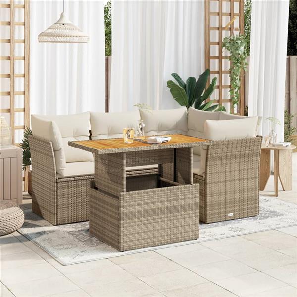 Grote foto vidaxl 5 delige loungeset met kussens poly rattan beige tuin en terras tuinmeubelen