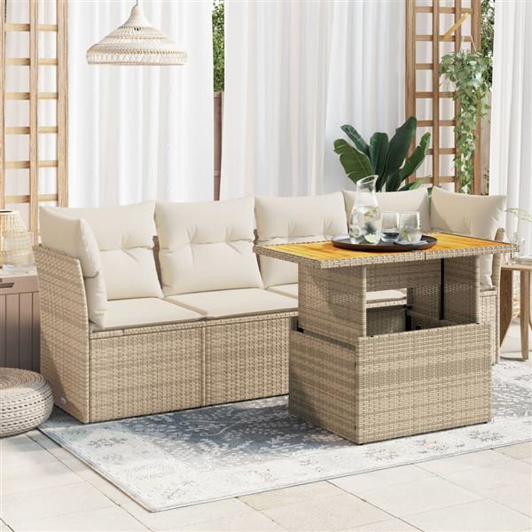 Grote foto vidaxl 5 delige loungeset met kussens poly rattan beige tuin en terras tuinmeubelen