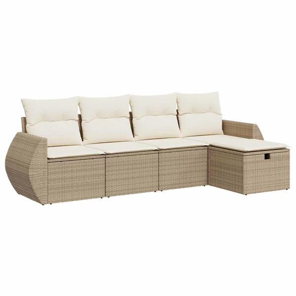 Grote foto vidaxl 5 delige loungeset met kussens poly rattan beige tuin en terras tuinmeubelen