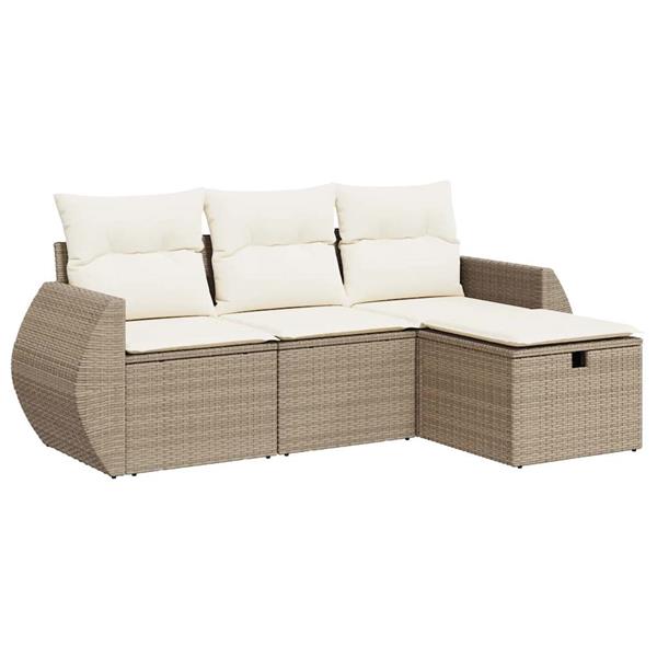 Grote foto vidaxl 4 delige loungeset met kussens poly rattan beige tuin en terras tuinmeubelen