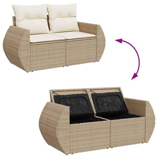 Grote foto vidaxl 4 delige loungeset met kussens poly rattan beige tuin en terras tuinmeubelen