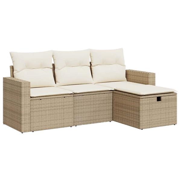 Grote foto vidaxl 4 delige loungeset met kussens poly rattan beige tuin en terras tuinmeubelen