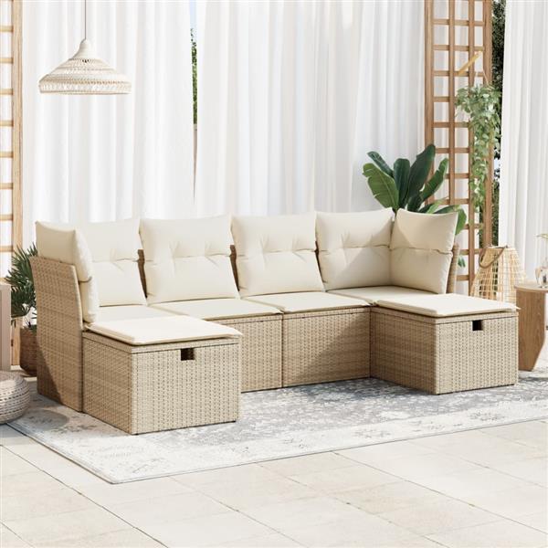 Grote foto vidaxl 6 delige loungeset met kussens poly rattan beige tuin en terras tuinmeubelen