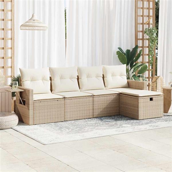 Grote foto vidaxl 5 delige loungeset met kussens poly rattan beige tuin en terras tuinmeubelen