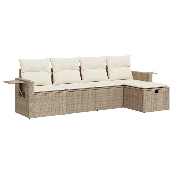 Grote foto vidaxl 5 delige loungeset met kussens poly rattan beige tuin en terras tuinmeubelen