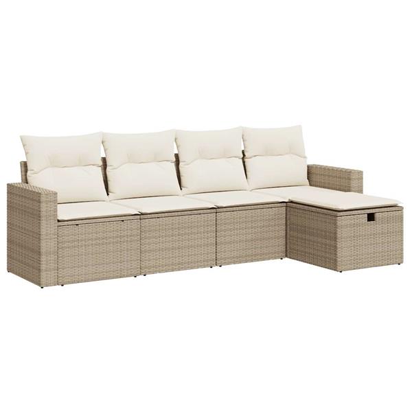 Grote foto vidaxl 5 delige loungeset met kussens poly rattan beige tuin en terras tuinmeubelen