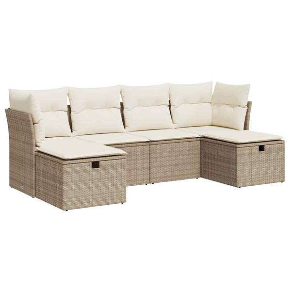 Grote foto vidaxl 6 delige loungeset met kussens poly rattan beige tuin en terras tuinmeubelen