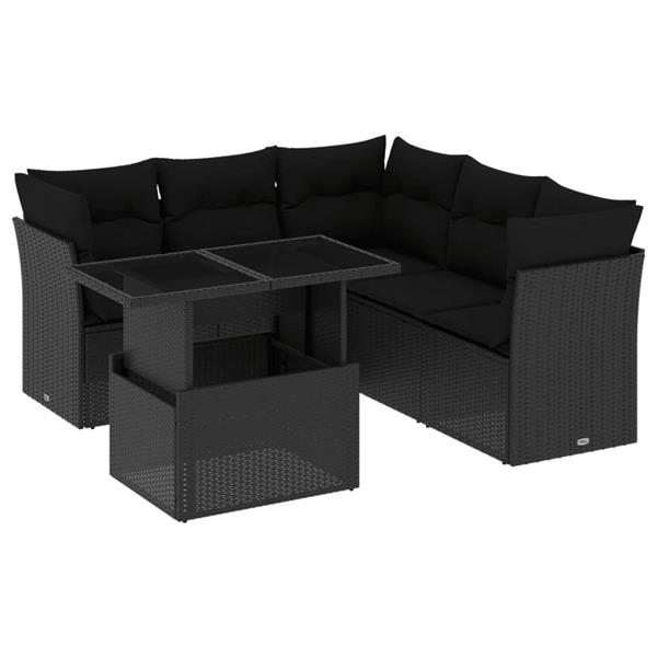 Grote foto vidaxl 6 delige loungeset met kussens poly rattan zwart tuin en terras tuinmeubelen