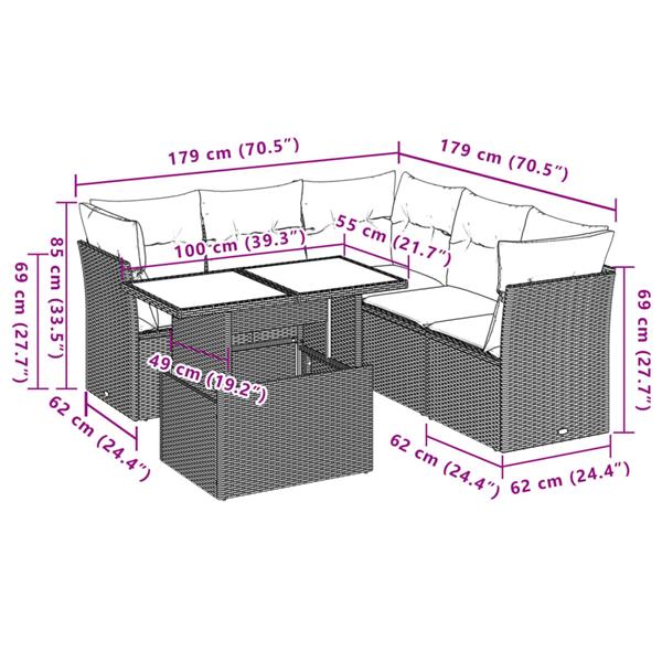 Grote foto vidaxl 6 delige loungeset met kussens poly rattan zwart tuin en terras tuinmeubelen