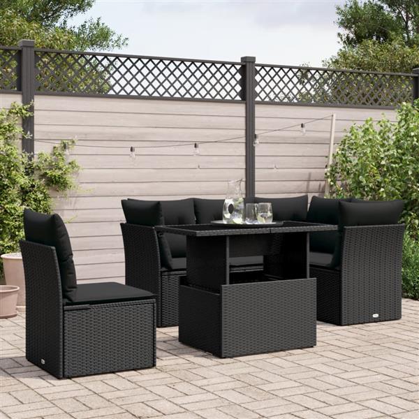 Grote foto vidaxl 6 delige loungeset met kussens poly rattan zwart tuin en terras tuinmeubelen