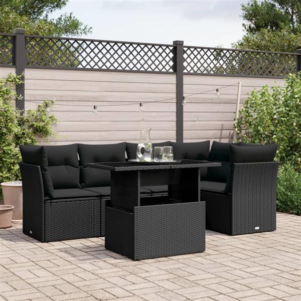 Grote foto vidaxl 6 delige loungeset met kussens poly rattan zwart tuin en terras tuinmeubelen