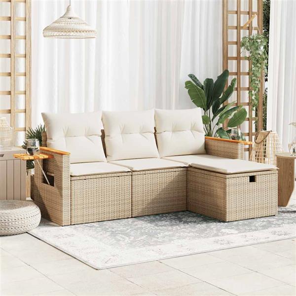 Grote foto vidaxl 4 delige loungeset met kussens poly rattan beige tuin en terras tuinmeubelen