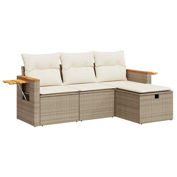 Grote foto vidaxl 4 delige loungeset met kussens poly rattan beige tuin en terras tuinmeubelen