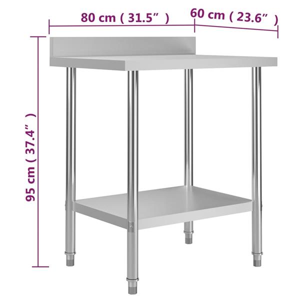 Grote foto vidaxl keukenwerktafel met spatscherm 80x60x93 cm roestvrij staal diversen overige diversen